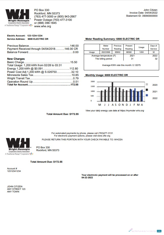 download USA Minnesota Wright Hennepin utility bill template in Word and PDF format PDF template